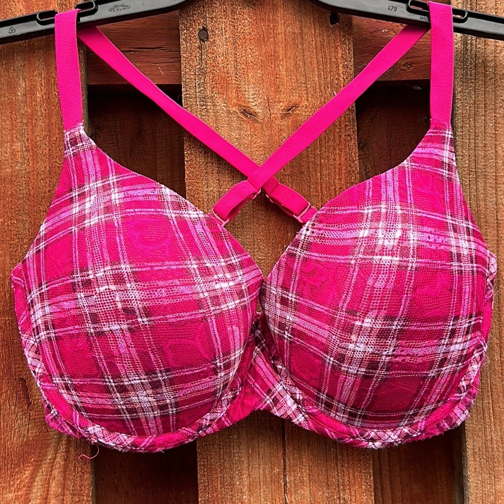 No Boundaries Pink Plaid Women's Bra - Picture 5 of 6